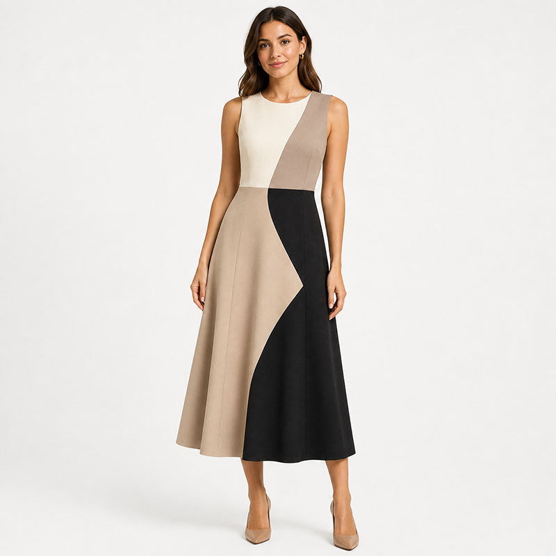 Lidia Vestido Midi de Bloques Tonales